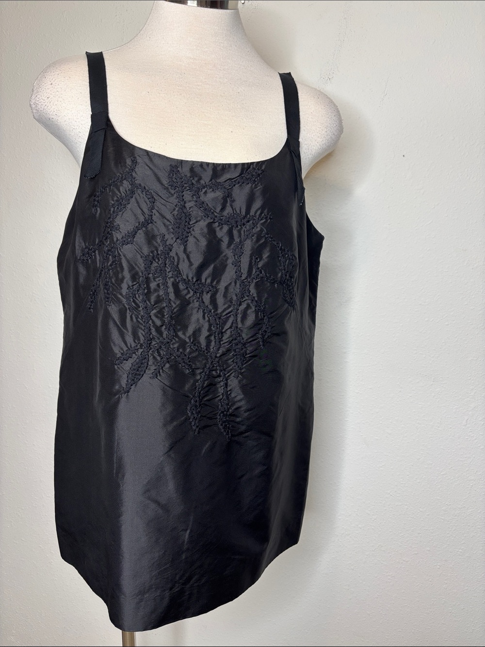 Eileen Fisher Black Embroidered Silk-Cami
